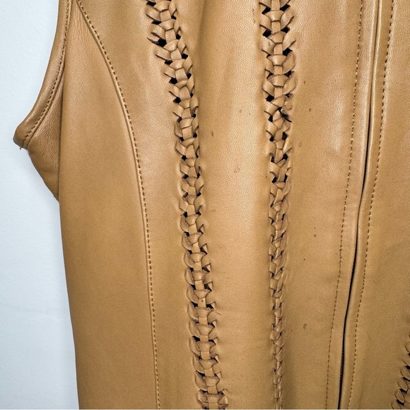 Peck and Peck Tan Brown Genuine Leather Sweater Back Vest Full Zip Closure Large - Picture 8 of 11